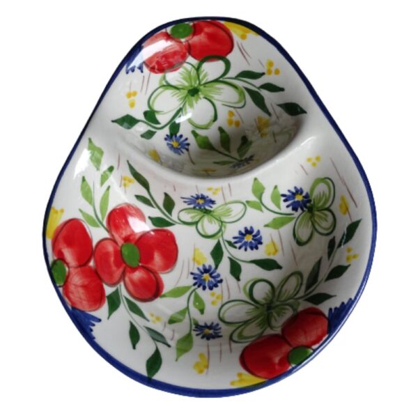 Azeitoneira em faiança pintada à mão motivo flor color