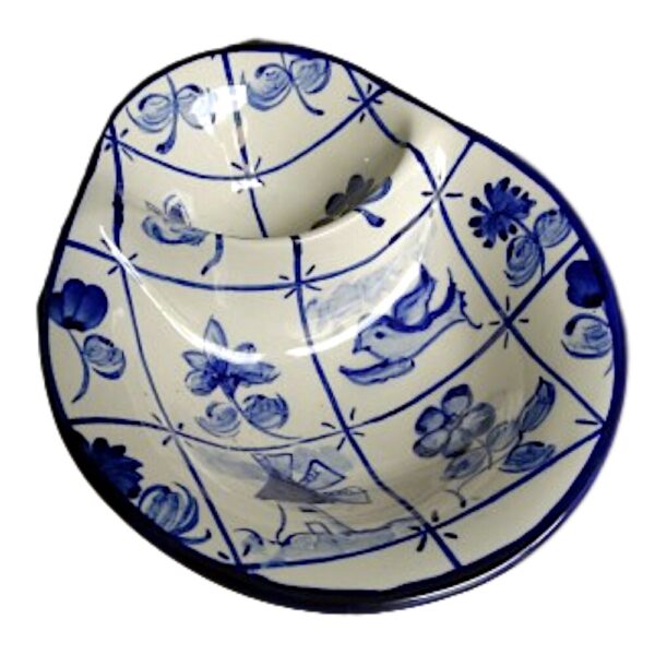 Azeitoneira em faiança pintada à mão pássaro azul