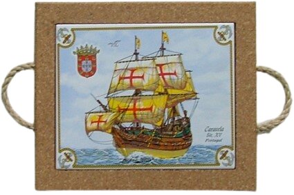 Azulejo com cortiça (com corda) decorado Caravela 15x20cm