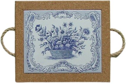 Azulejo com cortiça (com corda) decorado Cesto Azul 15x20cm