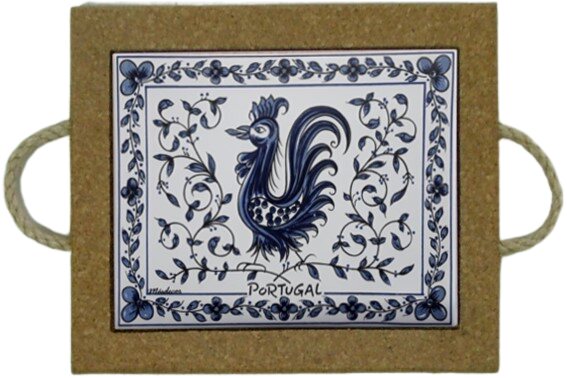 Azulejo com cortiça (com corda) decorado Galo de Águeda azul 15x20cm