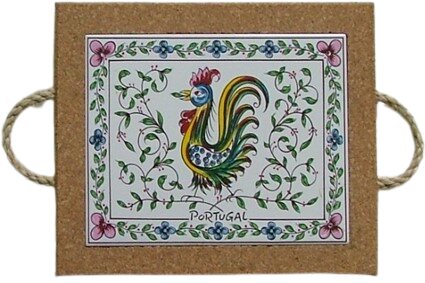 Azulejo com cortiça (com corda) decorado Galo de Águeda colorido 15x20cm