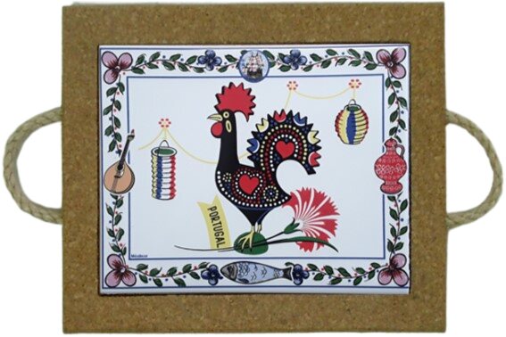 Azulejo com cortiça (com corda) decorado Galo de Barcelos 15x20cm