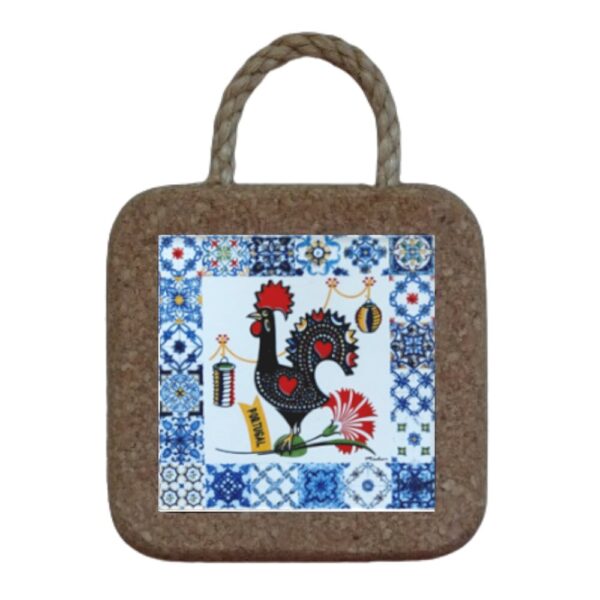 Azulejo com cortiça (com corda) decorado Galo de Barcelos em festa