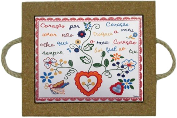 Azulejo com cortiça (com corda) decorado lenço dos namorados 15x20cm