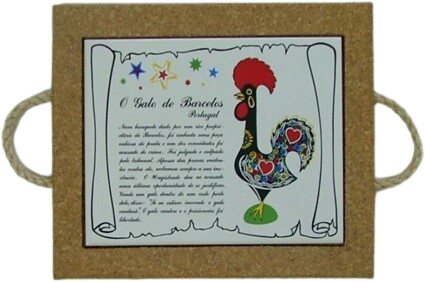 Azulejo com cortiça (com corda) decorado lenda Galo de Barcelos 15x20cm