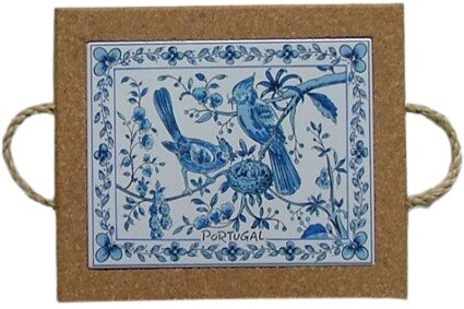 Azulejo com cortiça (com corda) decorado Pássaros 19 azul 15x20cm