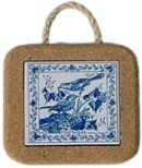 Azulejo com cortiça (com corda) decorado Pássaros 19 azul