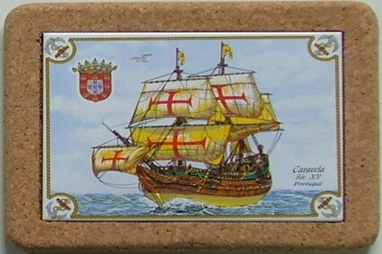 Azulejo com cortiça (sem corda) decorado Caravela 15x20cm