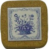Azulejo com cortiça (sem corda) decorado Cesto Azul 7.5x7.5cm