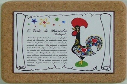 Azulejo com cortiça (sem corda) decorado lenda Galo de Barcelos 15x20cm