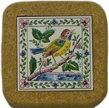 Azulejo com cortiça (sem corda) decorado Pássaro a cores 7.5x7.5cm