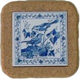 Azulejo com cortiça (sem corda) decorado Pássaros 19 azul 7.5x7.5cm