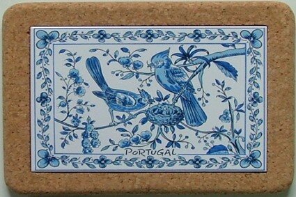 Azulejo com cortiça (sem corda) decorado Pássaros 19 azul