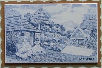 Azulejo com madeira decorado Bordadeira 15x20cm