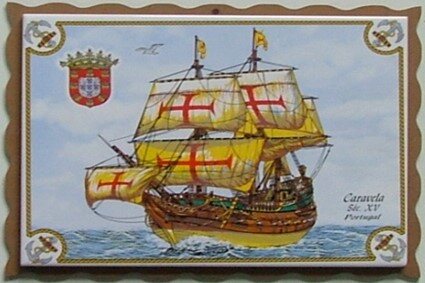 Azulejo com madeira decorado Caravela 15x20cm