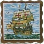 Azulejo com madeira decorado Caravela