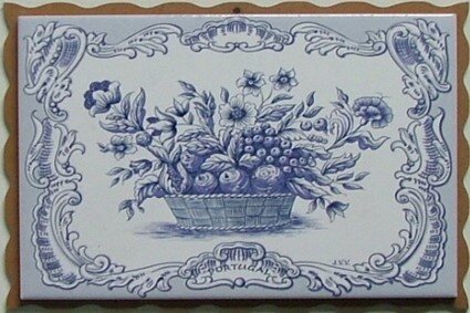 Azulejo com madeira decorado Cesto Azul 15x20cm