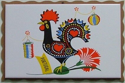 Azulejo com madeira decorado Galo Barcelos 15x20cm
