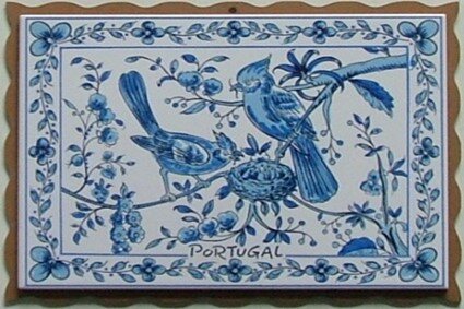 Azulejo com madeira decorado Pássaros 19 azul 15x20cm