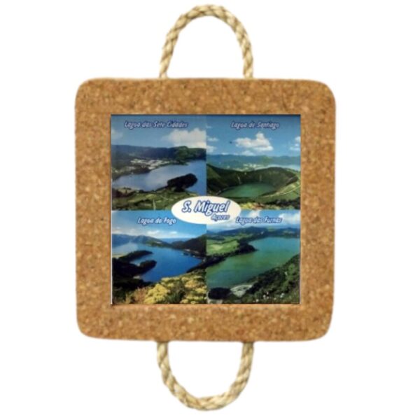 Azulejo decorado 15x15 cm com base em cortiça com corda motivo São Miguel - 4 lagoas