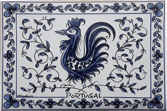 Azulejo decorado Galo de Águeda azul 15x20cm