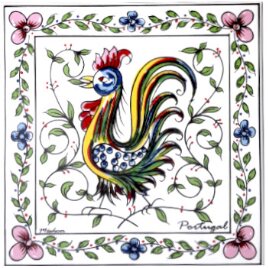 Azulejo decorado Galo de Águeda Colorido 15x15cm