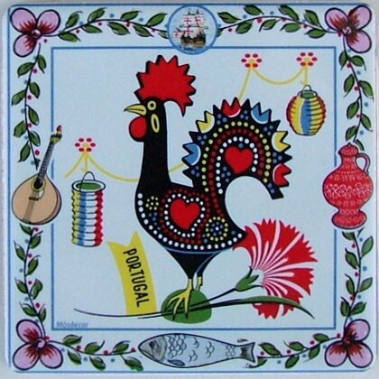 Azulejo decorado Galo de Barcelos 10x10cm