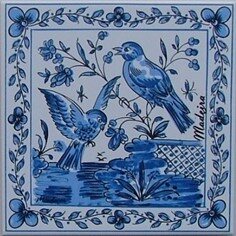 Azulejo decorado Pássaros 19 azul 15x15cm