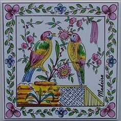 Azulejo decorado Pássaros a Cores 15x15cm