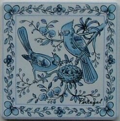 Azulejo Decorado Pássaros Sortidos Azuis 10X10 cm