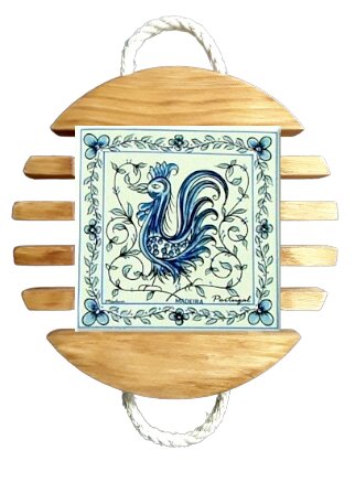 Base de tacho Galo Águeda Azul em Madeira Natural 10x10 cm