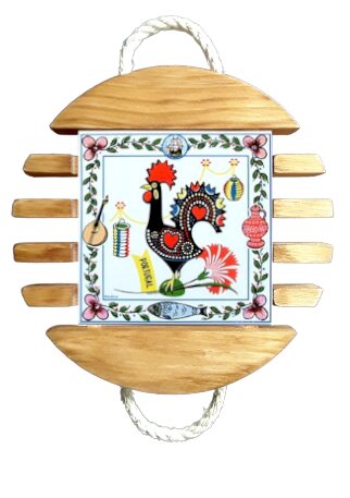 Base de tacho Galo Barcelos em Madeira Natural 10x10 cm
