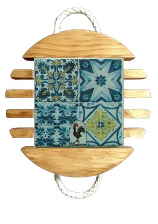 Base de tacho Galo Barcelos Multi Padrão 47 em Madeira Natural 10X10 Cm