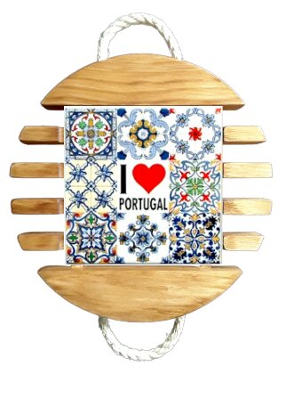 Base de tacho I Love Portugal em Madeira Natural 10x10 cm