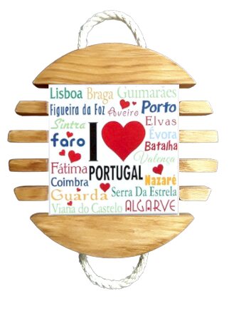 Base de tacho I Love Portugal em Madeira Natural 10x10 cm
