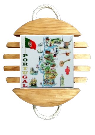 Base de tacho Mapa Portugal em Madeira Natural 10x10 cm
