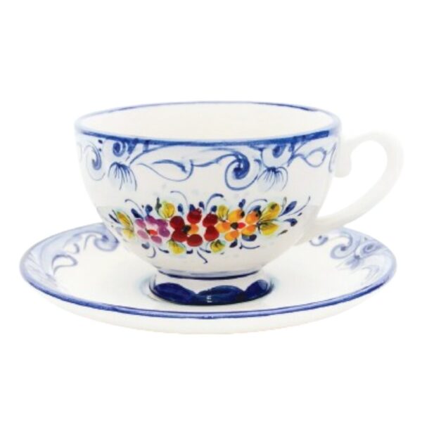 Caneca base estreita em faiança pintada à mão decoração flores