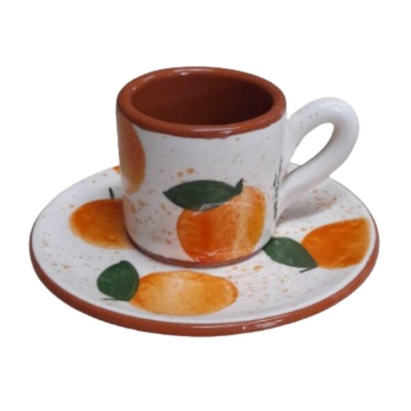 Chávena de café com bordo em cerâmica pintada à mão decoração Laranjinha