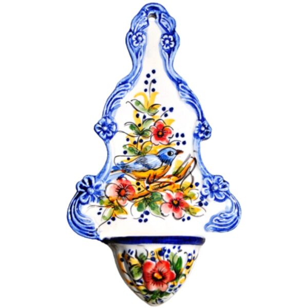 Fonte / Pia em faiança pintada à mão decoração Primavera / Pássaro
