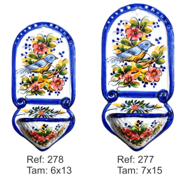 Fonte/pia em faiança pintada à mão decoração Primavera/pássaro