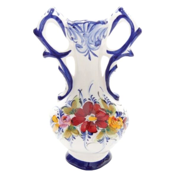 Jarra com asas em faiança pintada à mão decoração flores