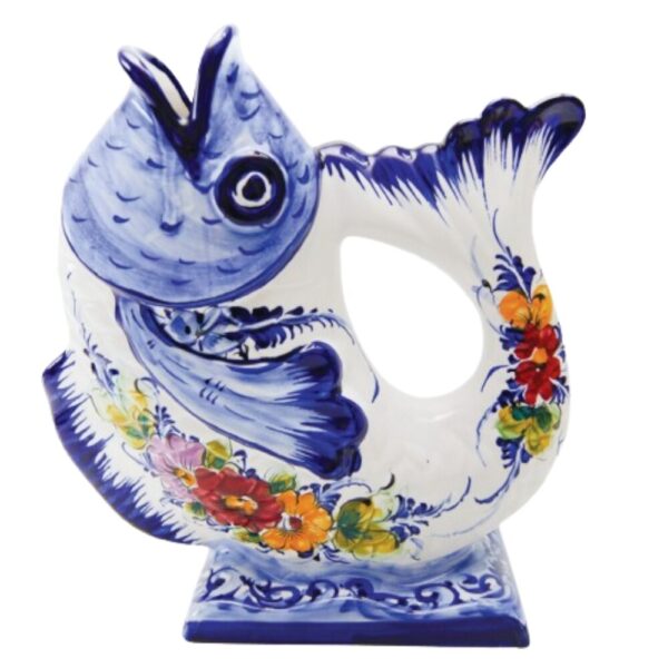 Peixe regional decorativo em faiança pintado à mão decoração flores