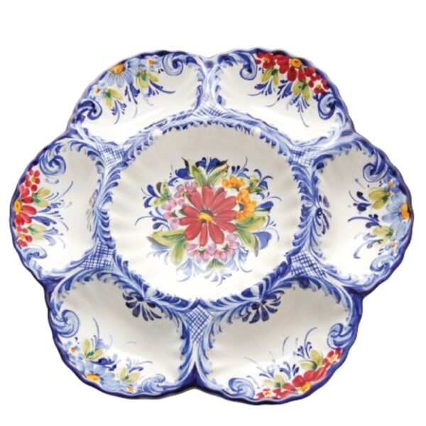Prato de aperitivos em faiança pintado à mão decoração flores