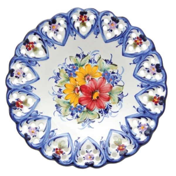 Prato decorativo orla corações em faiança pintado à mão decoração flores