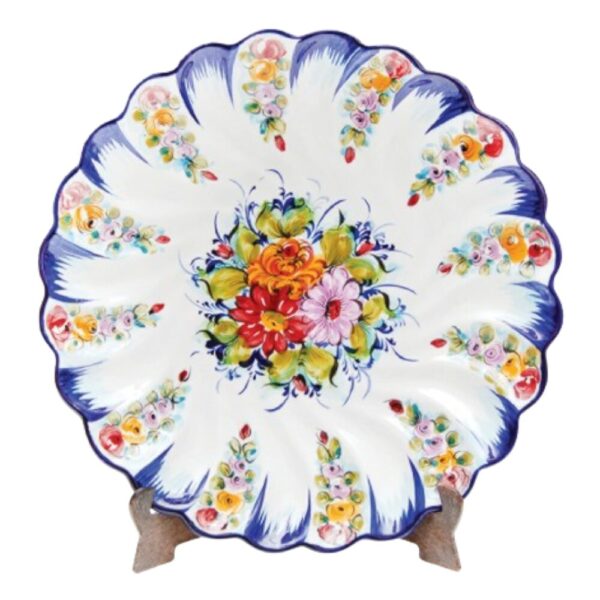 Prato s/furos decorativo em faiança pintado à mão decoração flores