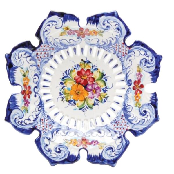 Prato/Taça 8 bicos em faiança pintado à mão decoração flores