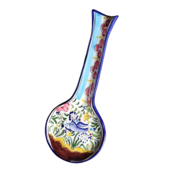 Suporte de colher em faiança pintado à mão motivo pássaro cor