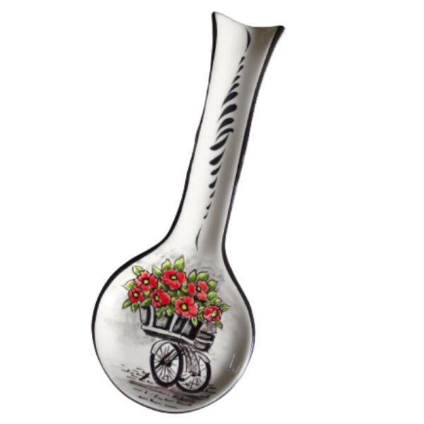 Suporte para colher em faiança pintado à mão motivo flores