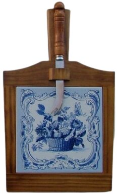Tábua de Queijo Envernizado Escuro Cesto Azul 15X15cm